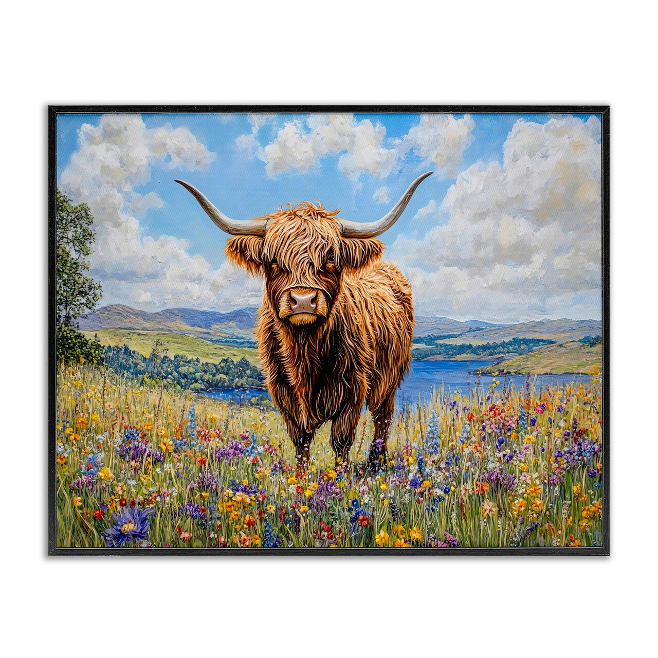 Stupell Industries Highland Cattle in Summer Meadow Framed Giclee By Franklyn Gregory